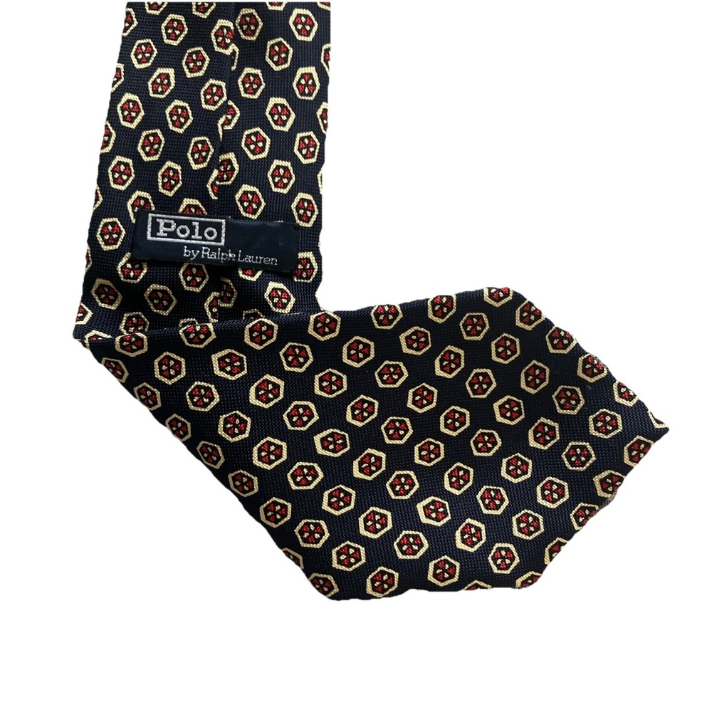 Polo By Ralph Lauren Silk Tie Medallion Geometric Handmade Necktie USA Vintage